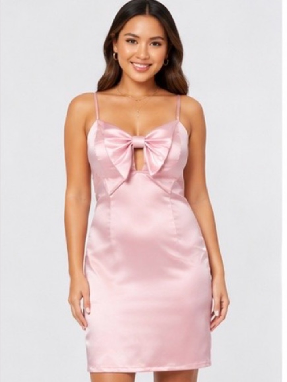 Wild Fable Pink Satin Bow Front Mini Dress Open Back Size Small NWT